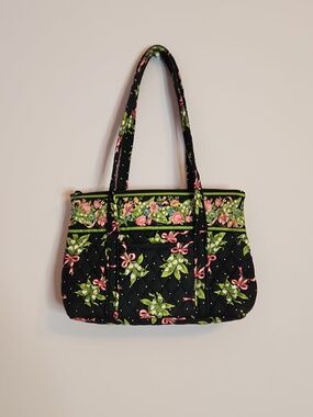 VTG VERA BRADLEY Ribbons Shoulder Tote Bag Quilted Floral Bow Retired USA